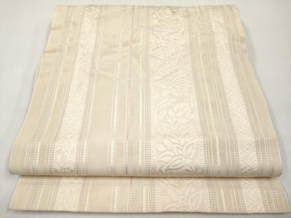 平和屋着物＊夏物　本場筑前博多織　八寸名古屋帯　枝花間道　正絹　逸品　CABJ5624tx
