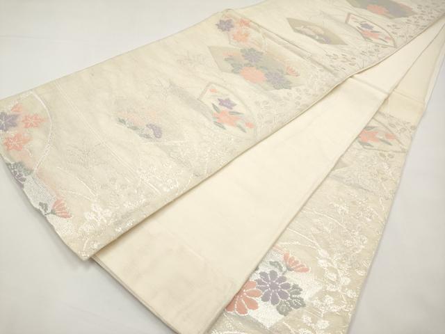 平和屋着物＊夏物　六通柄袋帯　地紙草花文　銀糸　正絹　逸品　CABJ5646tx