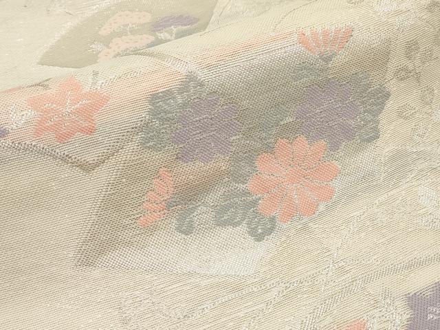 平和屋着物＊夏物　六通柄袋帯　地紙草花文　銀糸　正絹　逸品　CABJ5646tx