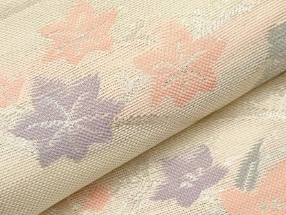 平和屋着物＊夏物　六通柄袋帯　地紙草花文　銀糸　正絹　逸品　CABJ5646tx