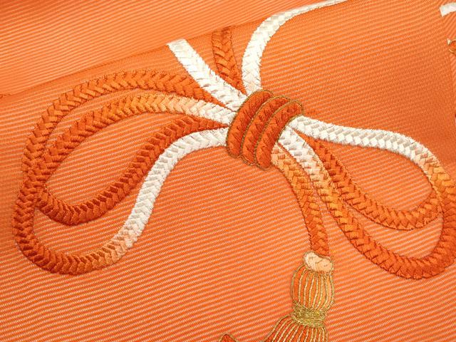 平和屋着物＊夏物　九寸名古屋帯　総刺繍　駒刺繍　結び紐文　正絹　逸品　CABJ5652tx