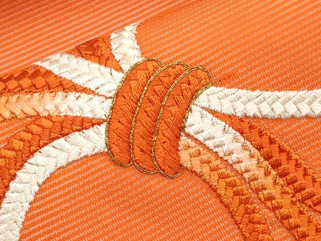 平和屋着物＊夏物　九寸名古屋帯　総刺繍　駒刺繍　結び紐文　正絹　逸品　CABJ5652tx