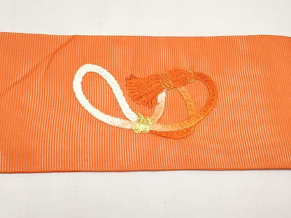 平和屋着物＊夏物　九寸名古屋帯　総刺繍　駒刺繍　結び紐文　正絹　逸品　CABJ5652tx