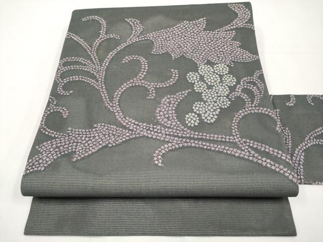 平和屋着物＊夏物　九寸名古屋帯　葡萄唐草文　銀糸　正絹　逸品　CABJ5658tx