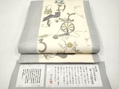 平和屋着物＊夏物　九寸名古屋帯　天然繭　絹芭蕉布染　いろは歌　正絹　逸品　CABJ5664tx