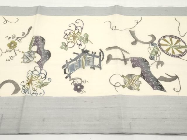平和屋着物＊夏物　九寸名古屋帯　天然繭　絹芭蕉布染　いろは歌　正絹　逸品　CABJ5664tx