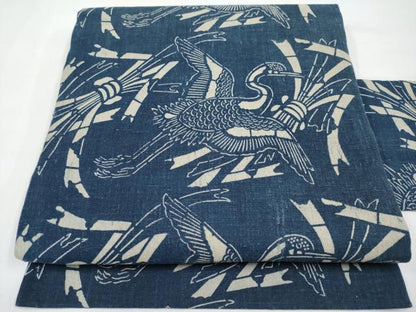 平和屋着物●九寸名古屋帯　藍　型染め　飛鶴文　綿　逸品　CABJ5665tx