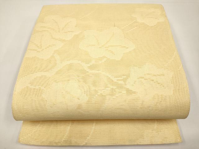 平和屋着物＊夏物　八寸名古屋帯　枝楓文　蜂蜜色　正絹　逸品　未使用　CABJ5672tx