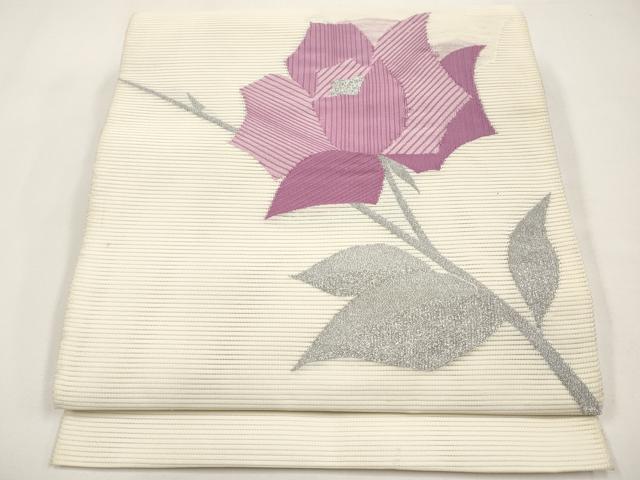 平和屋着物＊夏物　八寸名古屋帯　絽綴れ　枝花文　銀糸　正絹　逸品　CABJ5673tx