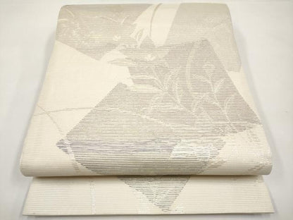 平和屋着物＊夏物　六通柄袋帯　色紙重ね草花文　銀糸　正絹　逸品　CABJ5676tx
