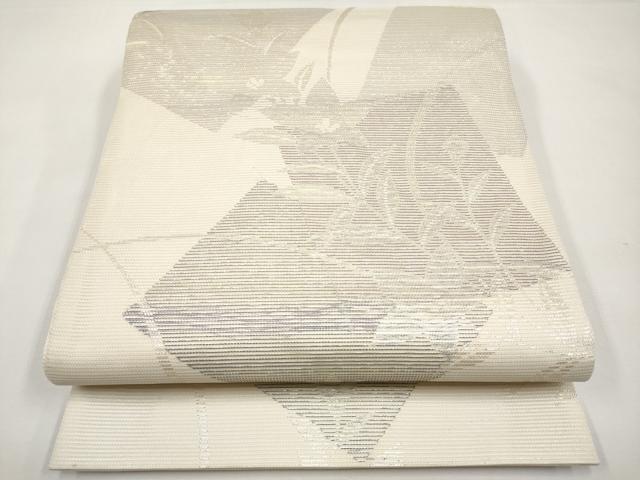 平和屋着物＊夏物　六通柄袋帯　色紙重ね草花文　銀糸　正絹　逸品　CABJ5676tx