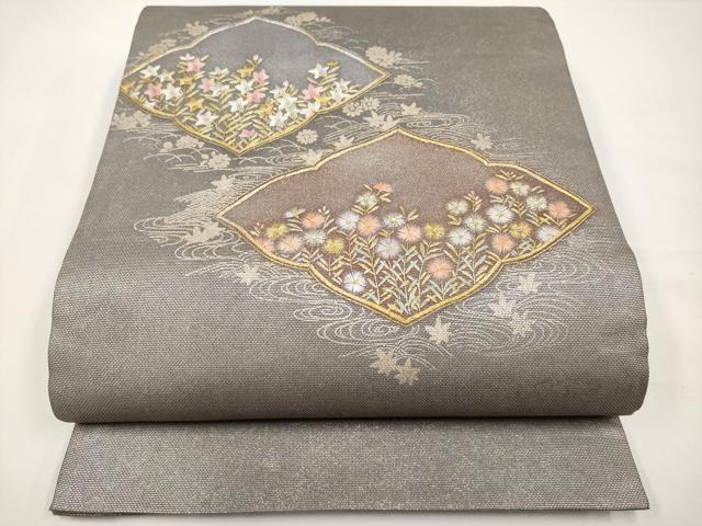 平和屋着物＊夏物　太鼓柄袋帯　蘇州刺繍　草花文　金銀彩　三越扱い　正絹　逸品　CABJ5680tx
