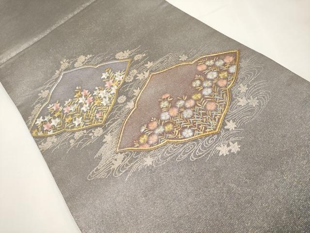 平和屋着物＊夏物　太鼓柄袋帯　蘇州刺繍　草花文　金銀彩　三越扱い　正絹　逸品　CABJ5680tx