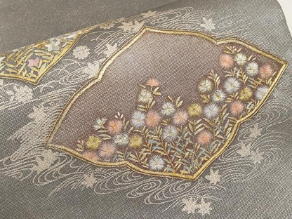 平和屋着物＊夏物　太鼓柄袋帯　蘇州刺繍　草花文　金銀彩　三越扱い　正絹　逸品　CABJ5680tx