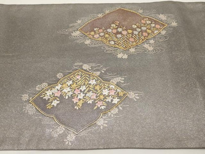 平和屋着物＊夏物　太鼓柄袋帯　蘇州刺繍　草花文　金銀彩　三越扱い　正絹　逸品　CABJ5680tx