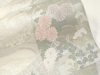 平和屋着物＊夏物　六通柄袋帯　色紙重ね草花文　金銀糸　正絹　逸品　未使用　CABJ5681tx