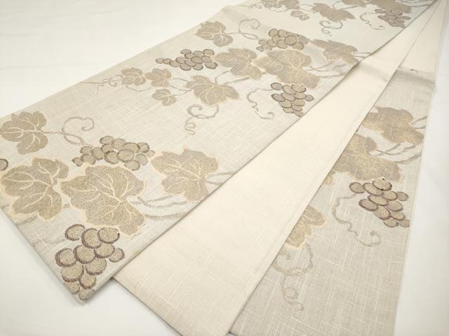 平和屋着物▽六通柄袋帯　スリーシーズン　春夏秋　葡萄蔦の葉文　金糸　正絹　逸品　CABJ5688tx