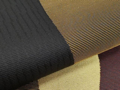 平和屋着物▽六通柄袋帯　スリーシーズン　春夏秋　抽象文　黒地　金糸　正絹　逸品　CABJ5694tx