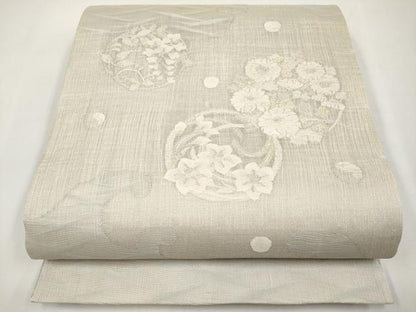平和屋着物＊夏物　太鼓柄袋帯　花丸文　金銀糸　正絹　逸品　CABJ5696tx
