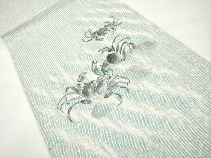 平和屋着物＊夏物　九寸開き名古屋帯　手描き　カニ　蟹　正絹　逸品　CABJ5702tx