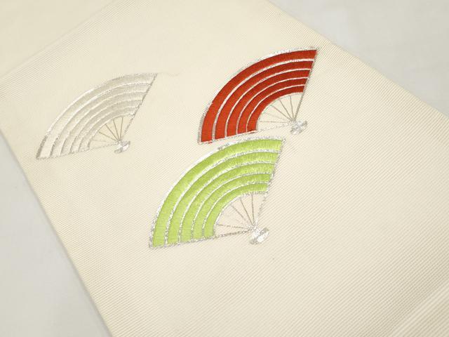 平和屋着物＊夏物　九寸開き名古屋帯　総刺繍　駒刺繍　扇面文　正絹　逸品　CABJ5707tx