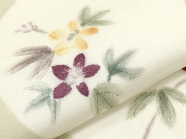 平和屋着物＊夏物　九寸名古屋帯　手描き　刺繍　花丸文　正絹　逸品　CABJ5711tx
