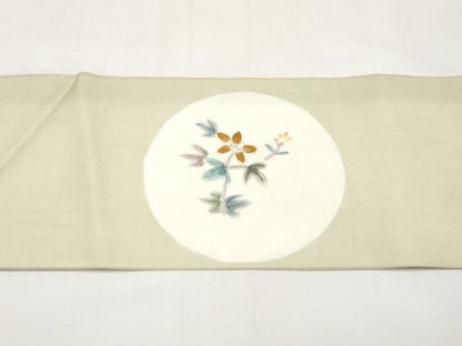 平和屋着物＊夏物　九寸名古屋帯　手描き　刺繍　花丸文　正絹　逸品　CABJ5711tx