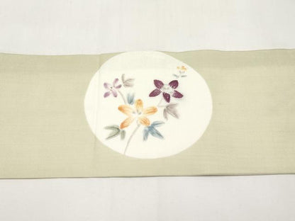 平和屋着物＊夏物　九寸名古屋帯　手描き　刺繍　花丸文　正絹　逸品　CABJ5711tx