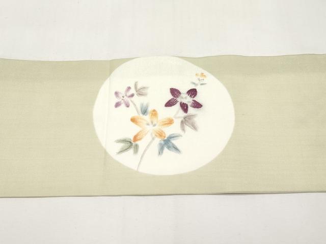 平和屋着物＊夏物　九寸名古屋帯　手描き　刺繍　花丸文　正絹　逸品　CABJ5711tx