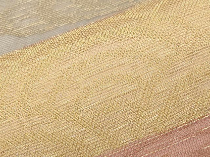 平和屋着物＊夏物　九寸名古屋帯　横段流水花菱文　金糸　正絹　逸品　CABJ5712tx