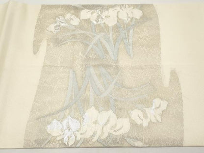 平和屋着物＊夏物　九寸開き名古屋帯　杜若　銀糸　正絹　逸品　CABJ5717tx