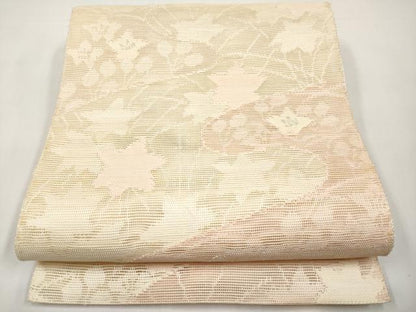 平和屋着物＊夏物　八寸名古屋帯　草花文　銀糸　正絹　逸品　CABJ5719tx