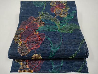 平和屋着物＊夏物　八寸名古屋帯　枝花文　正絹　逸品　CABJ5721tx