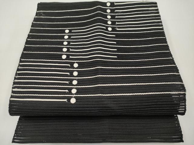 平和屋着物＊夏物　八寸名古屋帯　絽綴れ　横段文　黒地　銀糸　正絹　逸品　CABJ5723tx
