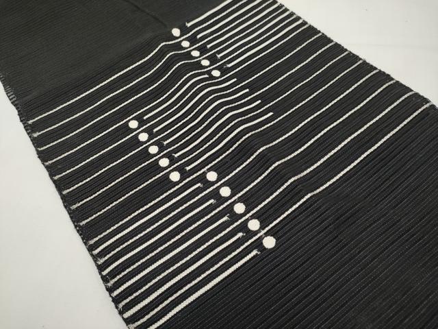 平和屋着物＊夏物　八寸名古屋帯　絽綴れ　横段文　黒地　銀糸　正絹　逸品　CABJ5723tx