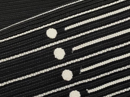 平和屋着物＊夏物　八寸名古屋帯　絽綴れ　横段文　黒地　銀糸　正絹　逸品　CABJ5723tx
