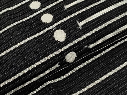 平和屋着物＊夏物　八寸名古屋帯　絽綴れ　横段文　黒地　銀糸　正絹　逸品　CABJ5723tx
