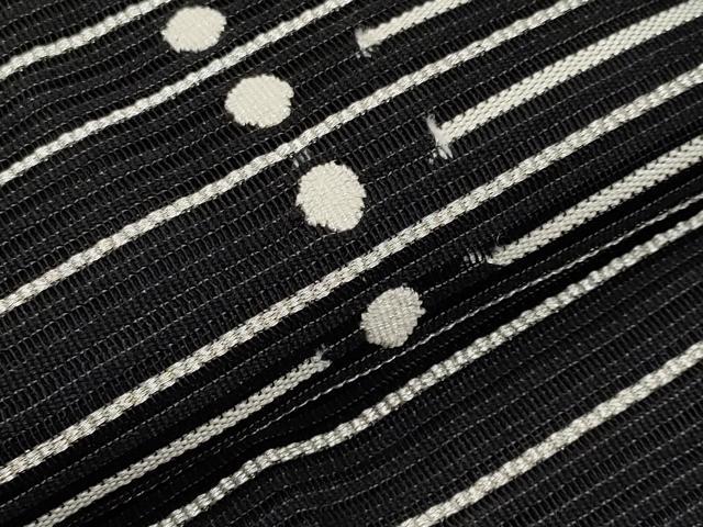 平和屋着物＊夏物　八寸名古屋帯　絽綴れ　横段文　黒地　銀糸　正絹　逸品　CABJ5723tx