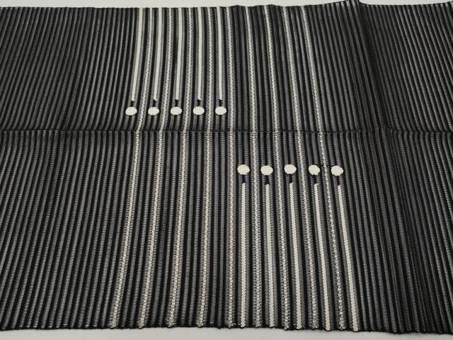 平和屋着物＊夏物　八寸名古屋帯　絽綴れ　横段文　黒地　銀糸　正絹　逸品　CABJ5723tx