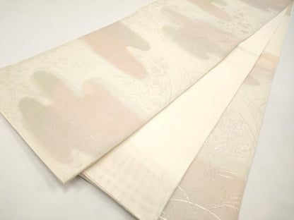 平和屋着物＊夏物　六通柄袋帯　霞草花文　銀糸　正絹　逸品　CABJ5731tx