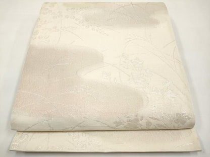 平和屋着物＊夏物　六通柄袋帯　霞草花文　銀糸　正絹　逸品　CABJ5731tx