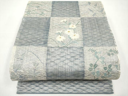 平和屋着物＊夏物　太鼓柄袋帯　すくい織　色紙草花文　金銀糸　正絹　逸品　CABJ5736tx