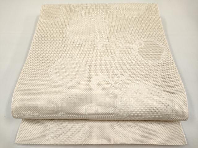平和屋着物＊夏物　八寸名古屋帯　花唐草文　肌色　鈴乃屋扱い　正絹　逸品　CABJ5748tx