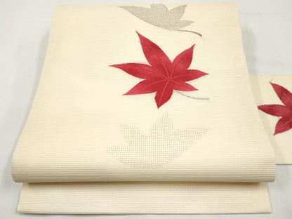 平和屋着物＊夏物　九寸名古屋帯　楓　銀糸　正絹　逸品　CABJ5750tx
