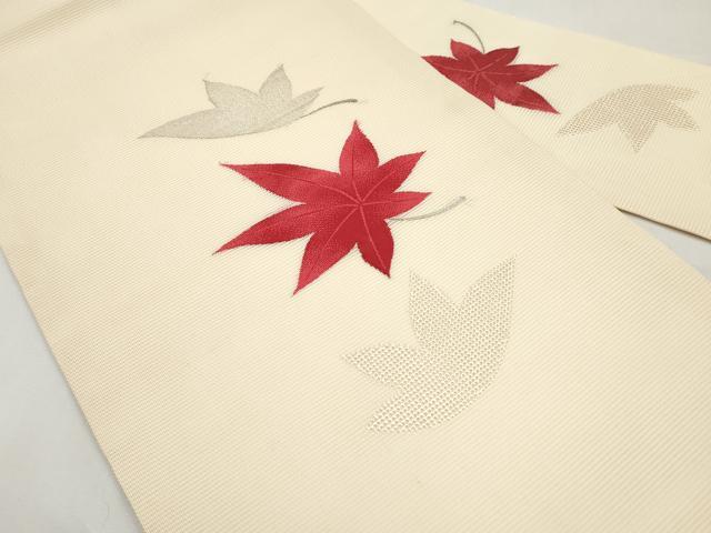 平和屋着物＊夏物　九寸名古屋帯　楓　銀糸　正絹　逸品　CABJ5750tx
