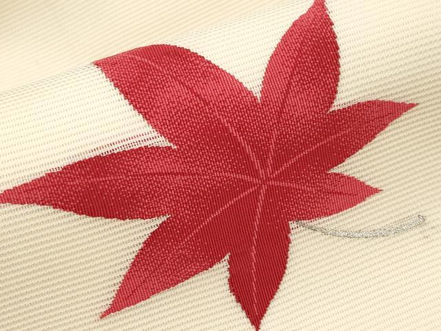 平和屋着物＊夏物　九寸名古屋帯　楓　銀糸　正絹　逸品　CABJ5750tx