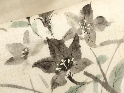 平和屋着物＊夏物　九寸名古屋帯　手描き　枝花文　麻　逸品　CABJ5752tx