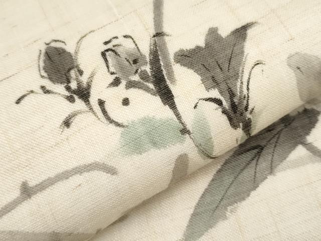 平和屋着物＊夏物　九寸名古屋帯　手描き　枝花文　麻　逸品　CABJ5752tx