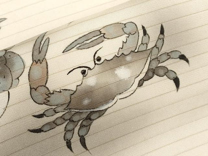 平和屋着物＊夏物　絽塩瀬　九寸名古屋帯　作家物　手描き　蟹　カニ　正絹　逸品　CABJ5753tx