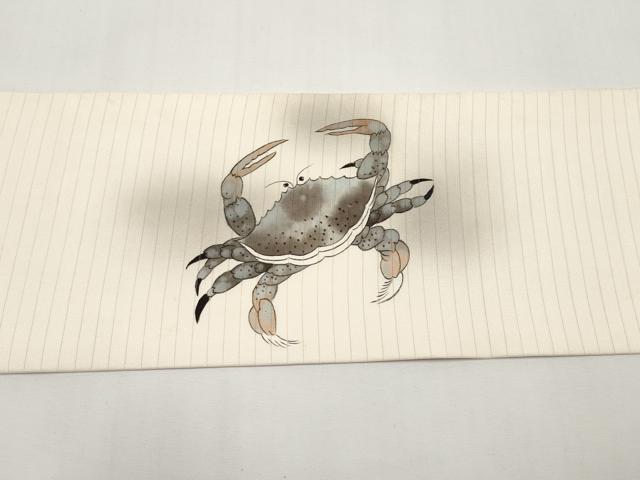 平和屋着物＊夏物　絽塩瀬　九寸名古屋帯　作家物　手描き　蟹　カニ　正絹　逸品　CABJ5753tx